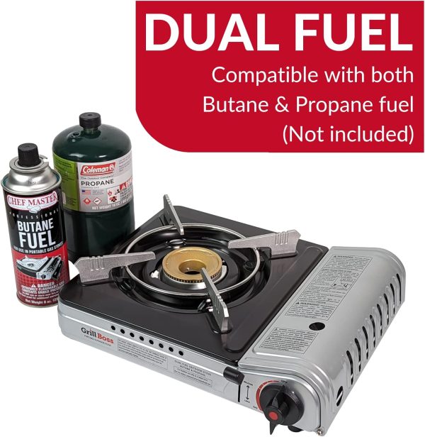 Grill Boss Dual Fuel Portable Stove, 12K BTU Camp Stove, Butane & Propane Portable Camping Stove, Portable Stove Dual Fuel Butane and Propane Stove for Emergency, Cooking, Hiking, Backpacking -90057 - Image 2