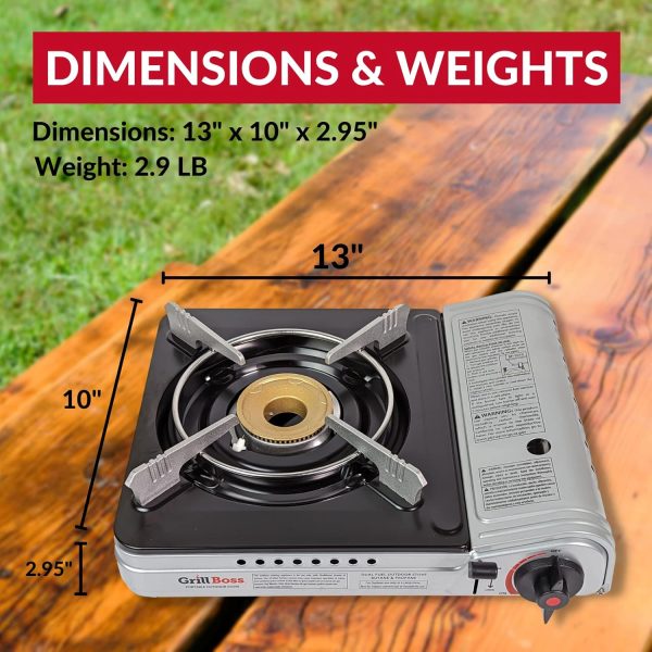 Grill Boss Dual Fuel Portable Stove, 12K BTU Camp Stove, Butane & Propane Portable Camping Stove, Portable Stove Dual Fuel Butane and Propane Stove for Emergency, Cooking, Hiking, Backpacking -90057 - Image 4