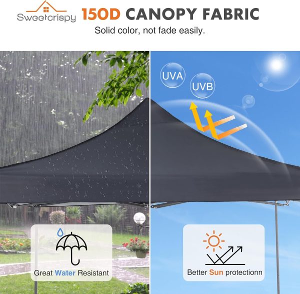 Sweetcrispy Canopy Tent 10x10 Pop Up Canopy Heavy Duty Canopy Tents for Parties Backyard Waterproof Portable Tent Pop Up Shade Canopy with Sand Bags Dark Grey - Image 4